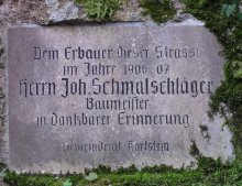 Commemorative plaque for Johann Schmalschläger, builder of the Schmalschlägerstraße